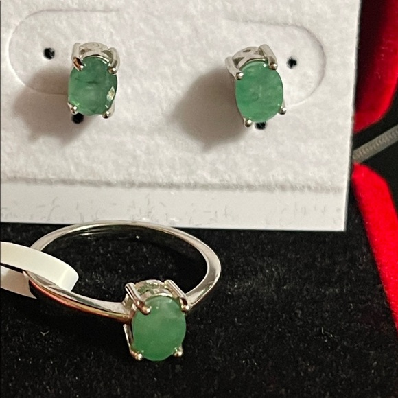 NWT Jewelry Set Natural Emerald Ring S6, Earring, Pendant 925 Silver - Picture 4 of 14